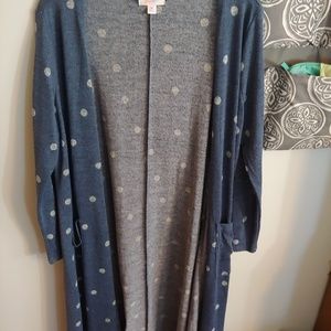 Blue/gray polka dot Lularoe Sarah cardigan